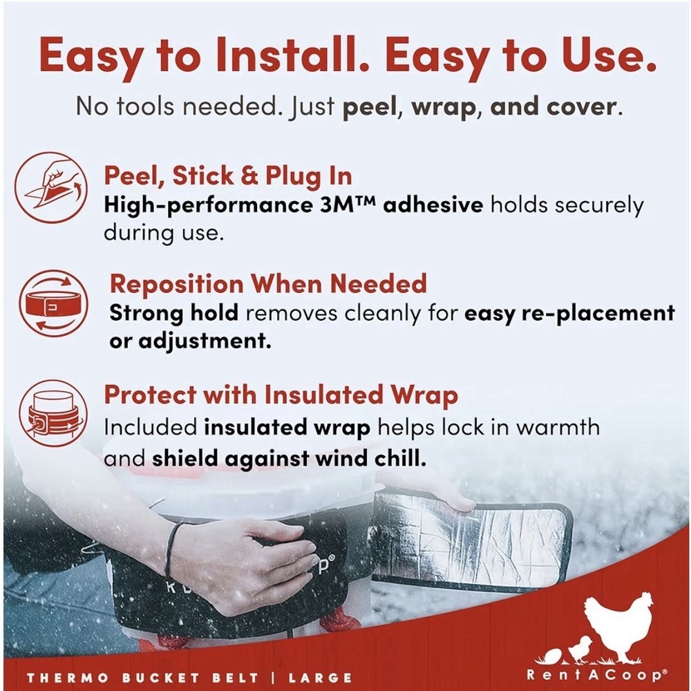 RentACoop Heated Chicken Waterer Belt for Winter, Thermo Bucket Heater Strap LG - Picture 7 of 10